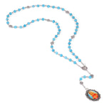 Blue Beads Seven Sorrows Rosary With Immaculate Heart Medal