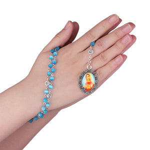 Blue Beads Seven Sorrows Rosary With Immaculate Heart Medal