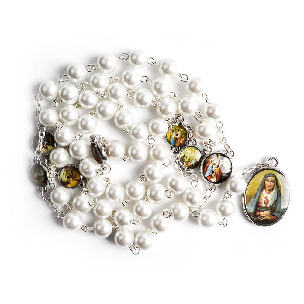 White Beads Seven Sorrows Rosary