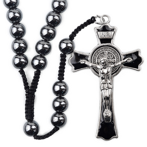 Big Hematite Beads Rosary With Saint Benedict Cross