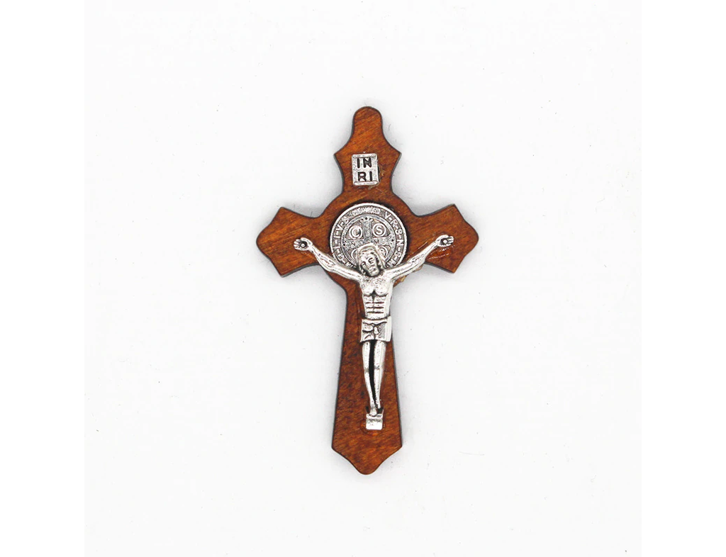 Wooden Cross with St Benedict medal
