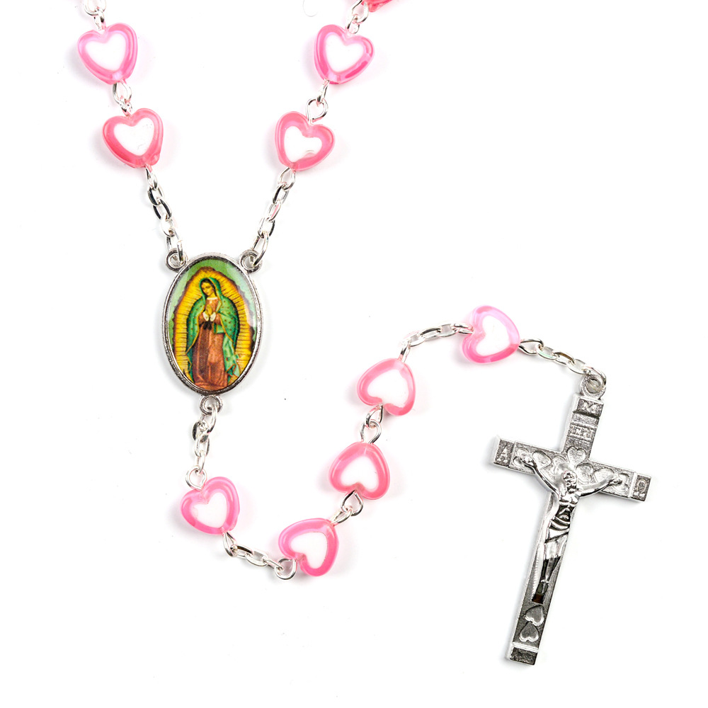 Pink Heart Beads Our Lady Of Guadalupe Rosary
