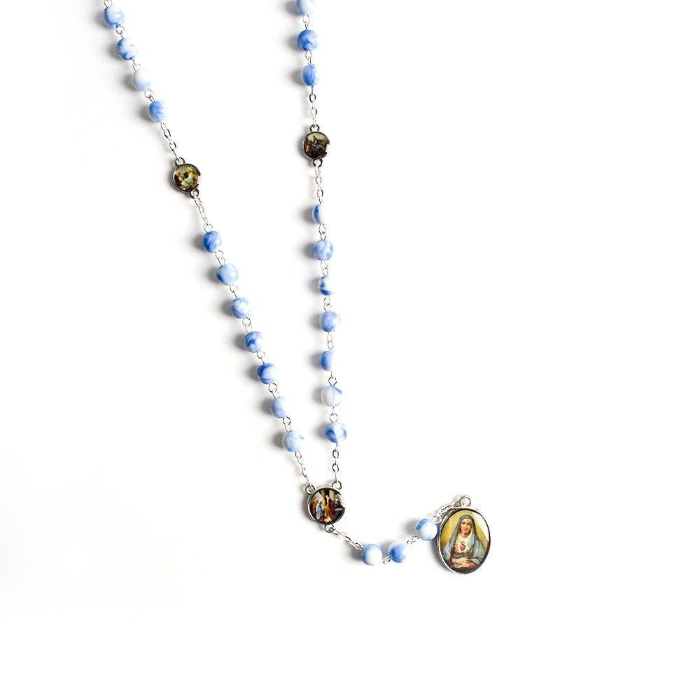 Blue Acrylic Beads Seven Sorrows Rosary