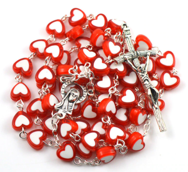 Red Acrylic Heart Beads Rosary