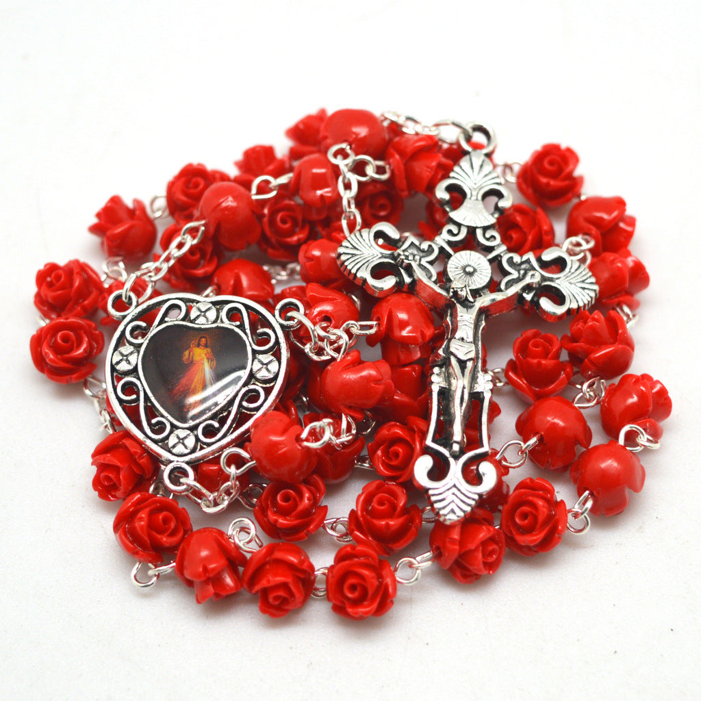 Divine Mercy Rosary With Flower Beads