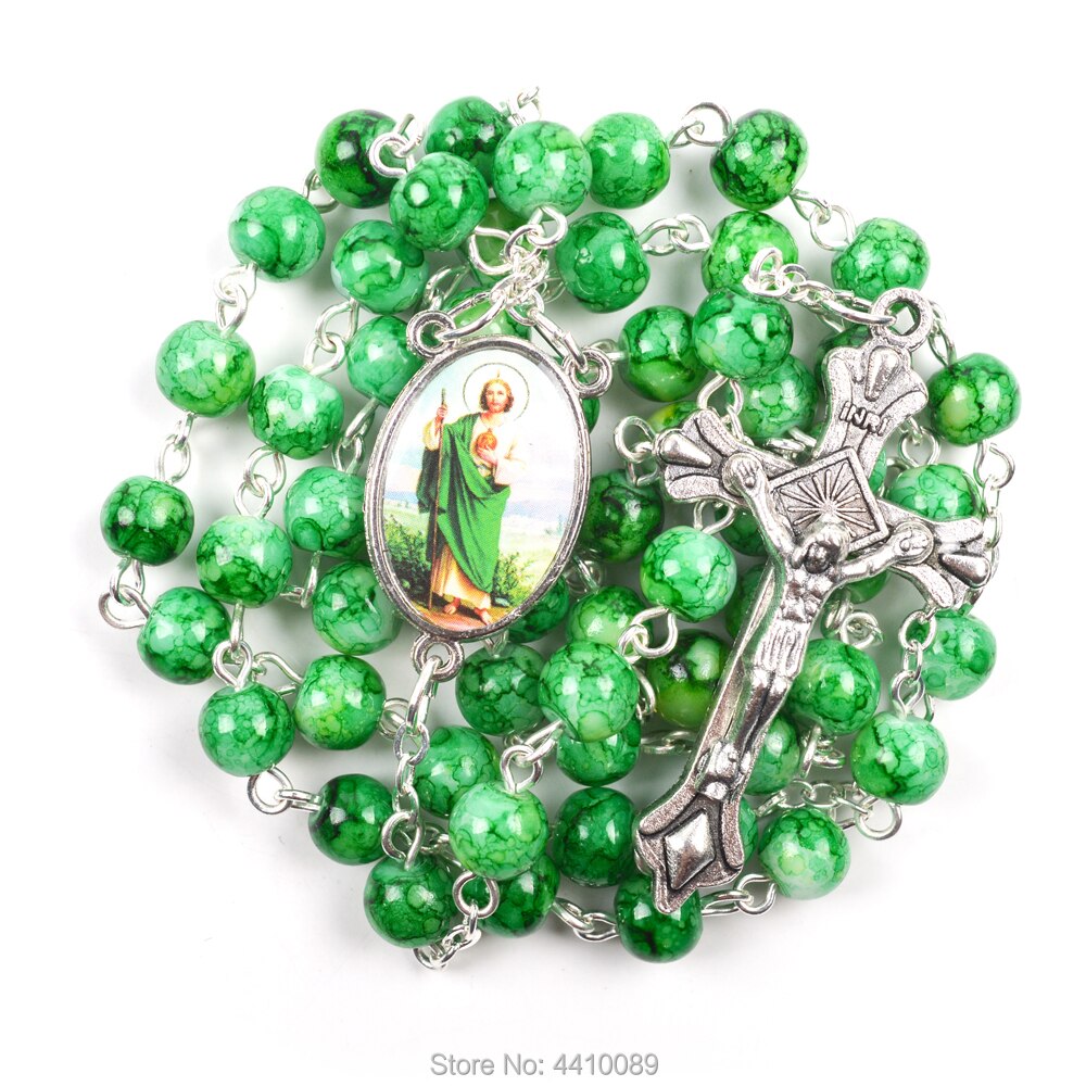 Green Glass Beads St Jude Rosary
