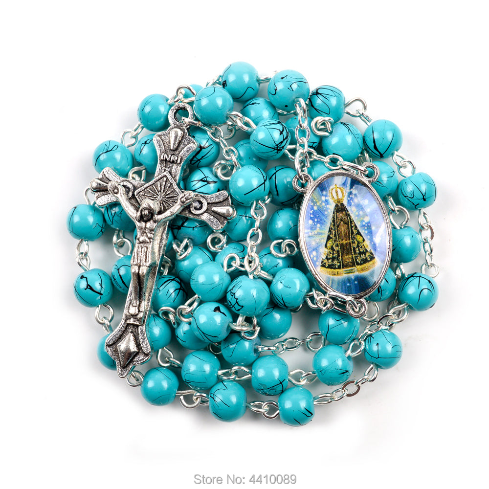 Blue Glass Beads Our Lady Of Aparecida Rosary