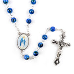Blue Glass Beads Miraculous Medal Rosary