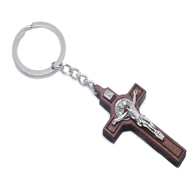 Jesus Cross Keychain with st Benedict medal